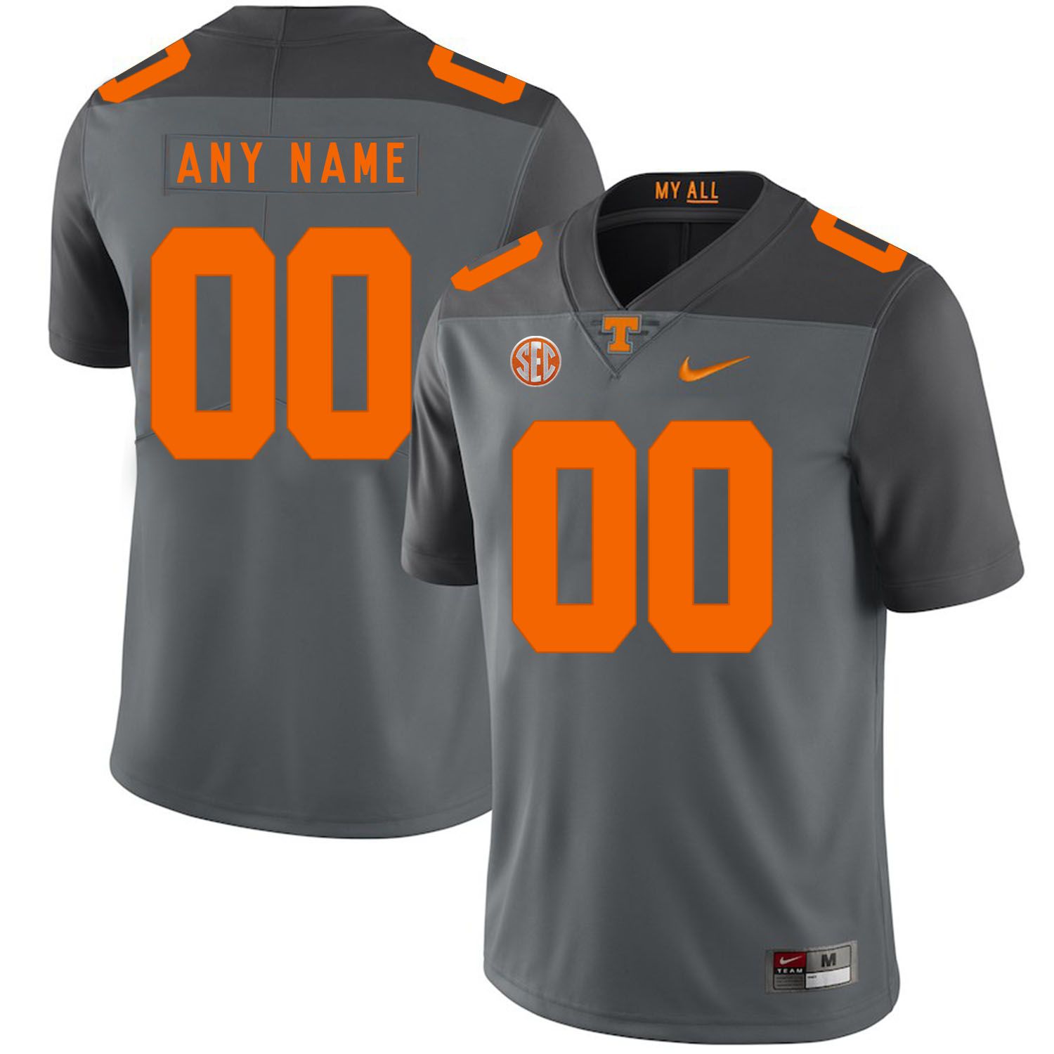 Men Tennessee Volunteers #00 Any name Grey Customized NCAA Jerseys